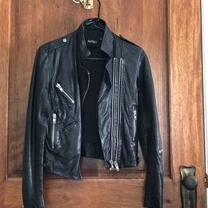 Doma black leather moto jacket size S